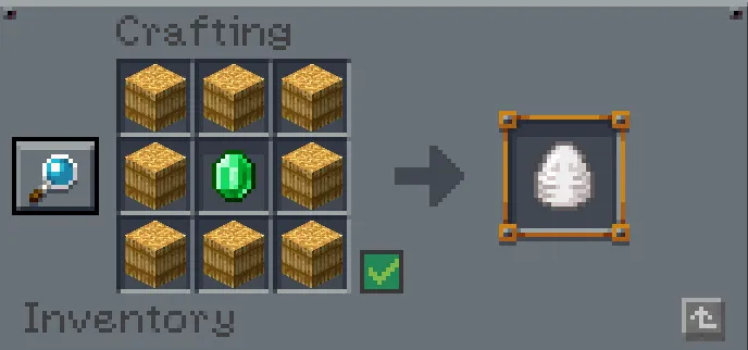 Crafting recipe of Mob Balls, eight hay bales surrounding one emerald.